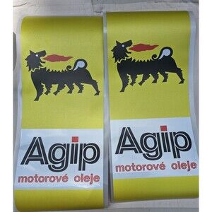 2pc Agip Stickers Decals Oils Lubricants ENI Racing Sponsor MotoGP 7 3/4" × 19.5